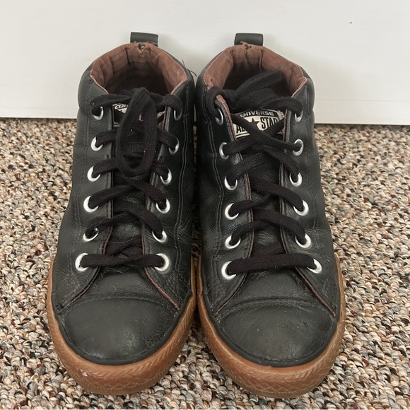 Junior Converse All-Stars Mid Black Leather Size 5.5 - Picture 1 of 8
